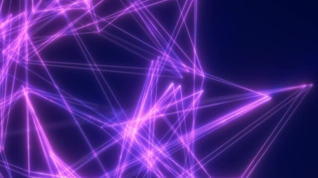 Glowing purple polygonal lines create an abstract low-poly network on a dark background