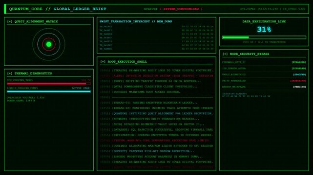 Quantum Core Global Ledger Heist Financial Hacking Animation.