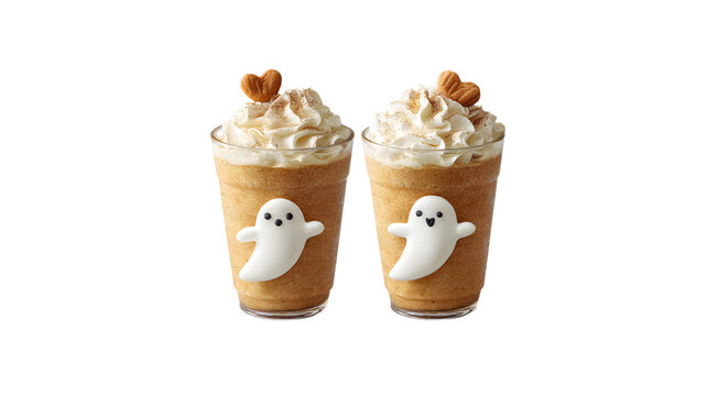 Pumpkin spice drinks with ghost decoration
