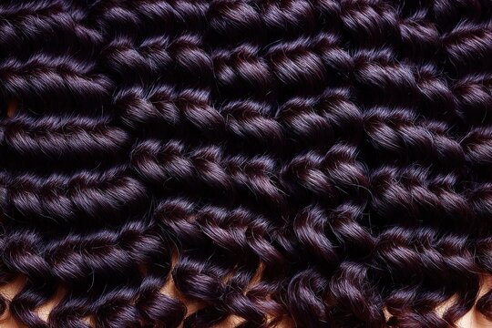 Close-up texture of black curly hair, detailed afro hairstyle pattern background