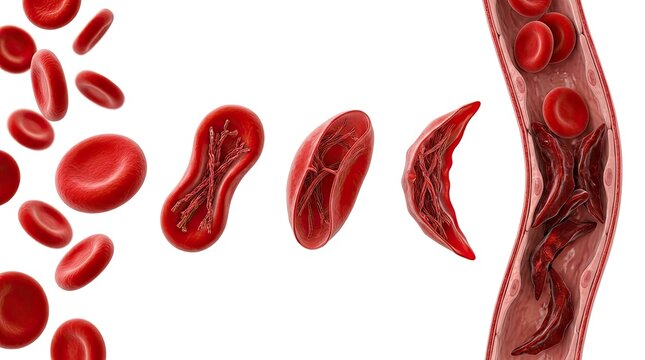 Veterans day medical illustration of sickle cell disease from healthy red blood cells to sickled cells inside a blood vessel with corpuscles medicine microscopic