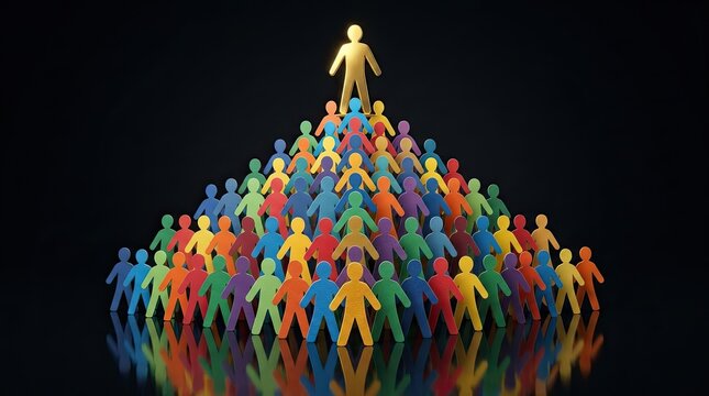 Veterans day group of colorful human silhouettes forming a pyramid on black background with teamwork community diversity structure colorful leadership humanity