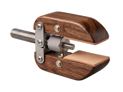 Vintage wooden hand clamp tool for precision work isolated on transparent background