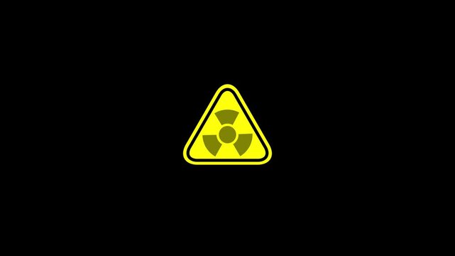 Yellow radioactive hazard symbol growing larger on black background with subtle pulsating motion