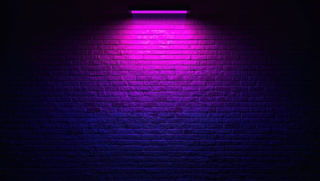 Neon Purple Light Casting Shadows on a Textured Brick Wall