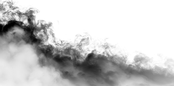 Smoke drifts in the air creating shapes on a transparent backdrop during daylight hours