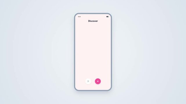 Smartphone Mockup with Dating App Interface Animating Profile Card Swipe Motion