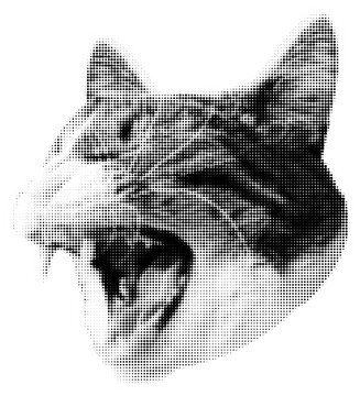 Halftone cat face. Photocopy stipple effect. Grungy punk aesthetic perfect for zines, posters, DIY flyers, tattoo, graphics, album art