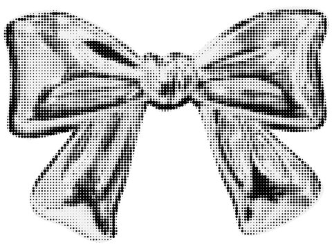 Halftone bow. Trendy vector pieces. Grungy punk aesthetic perfect for zines, posters, DIY flyers, tattoo, graphics, cards, stickers
