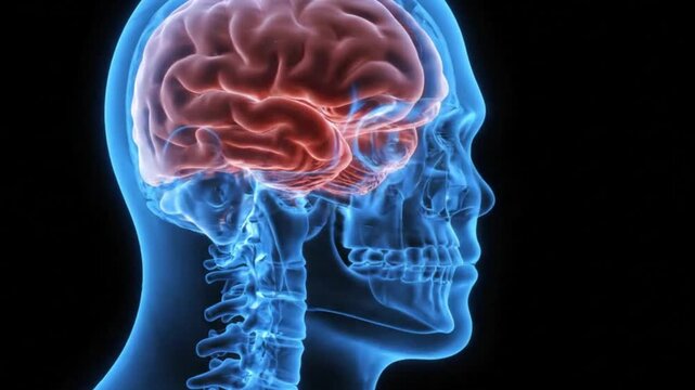 3d illustration of human skull and brain anatomy side view