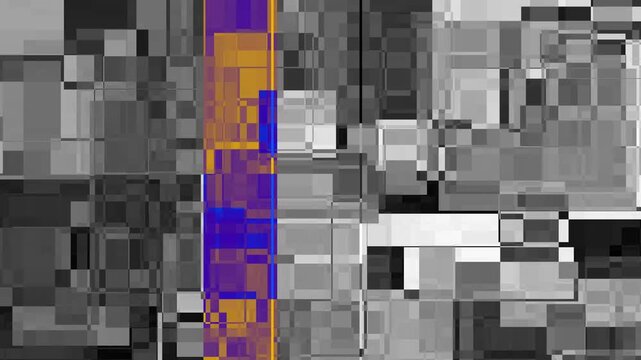 Monochromatic Black and White Geometric Block Glitch Noise Texture Abstract Motion Graphic Background