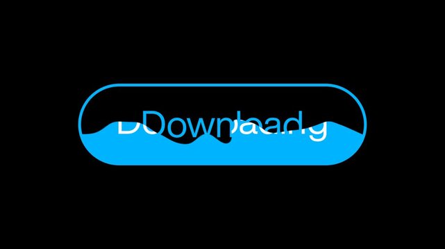 Progressive download button icon with blue liquid wave motion effect for digital video interface loading animation