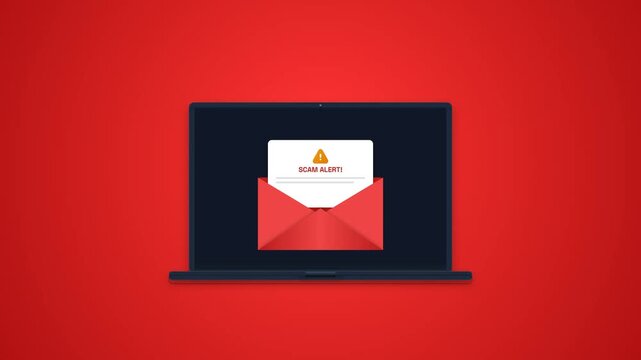 Red Laptop Screen Scam Alert Envelope Popup Warning Motion Graphics Animation