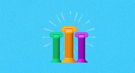 Fototapeta premium Colorful Decorative Columns Illustration - Bright Blue Background, Playful Design