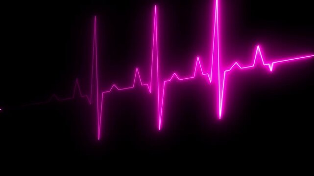 Motion graphics of ECG medical concept video. neon heartbeat pulse animation. Neon Digital Heartbeat Plus Animation. Neon heartbeat on black isolated background. Motion graphics of science concept, 4k