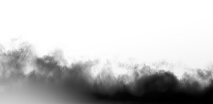 Black smoke rises against a clear background creating patterns and shapes at an undefined time in a quiet space