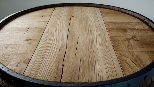 Wooden Barrel Tabletop Closeup with Natural Grain Textures