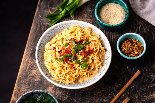 Korean trendy spicy carbonara ramen