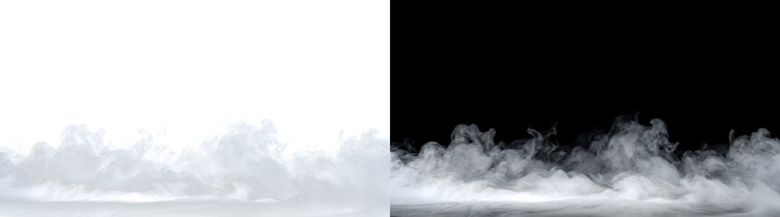 Fototapeta premium Ground fog and swirling smoke rolling along the horizon with dense misty clouds for cinematic design projects in PNG, Transparent and Black Background Versions