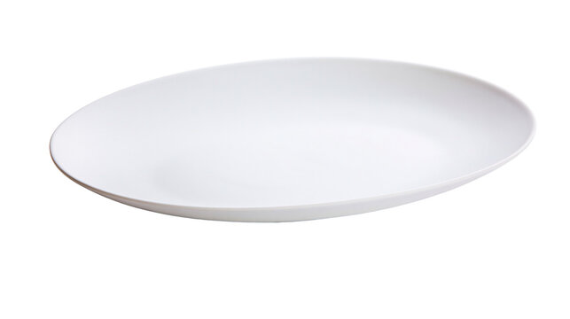 Empty white ceramic oval plate, isolated on transparent background