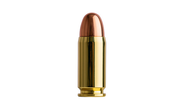 Shiny brass bullet with copper tip, isolated on transparent background