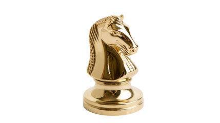 Shiny golden chess knight piece, isolated on transparent background © Nicolas