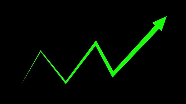 Animated rising colorful arrow growing on transparent background. Representing financial growth, business success, performance improvement and positive upward market trend visual. 4k video. 