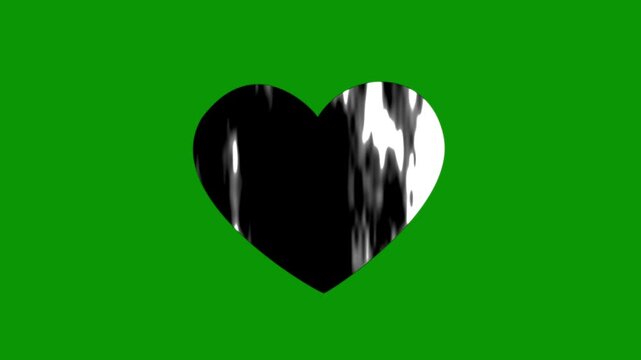 Beating black and white mixed broken heart shape animation, hand drawn doodle outline stop motion effect, romantic valentine video overlay, chalk love symbol on green background. 4k video