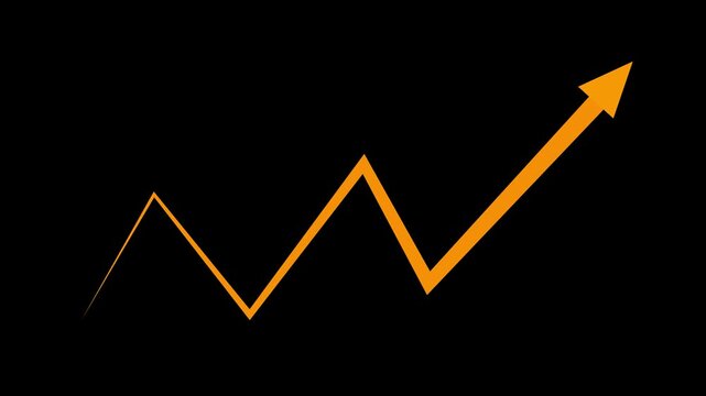 Animated rising colorful arrow growing on transparent background. Representing financial growth, business success, performance improvement and positive upward market trend visual. 4k video. 