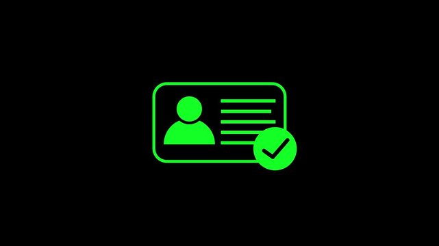 NID card verify icon isolated .profile verify account icon. profile, user icon with check mark Animated Profile Check Mark on Black Background Concept 4k video
