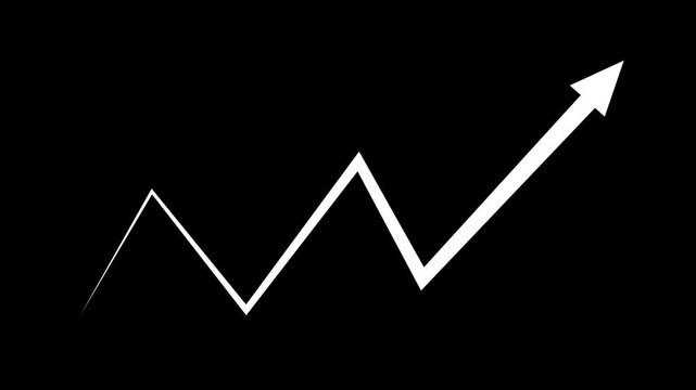 Animated rising colorful arrow growing on transparent background. Representing financial growth, business success, performance improvement and positive upward market trend visual. 4k video. 