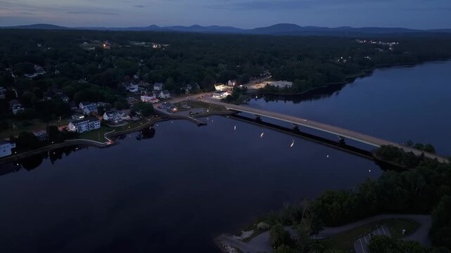 night timelapse of route 1A and route 15 in Bucksport, Maine on a clear summer evening