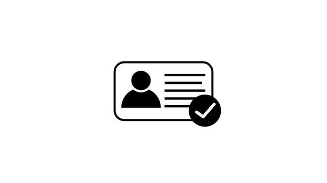 NID card verify icon isolated .profile verify account icon. profile, user icon with check mark Animated Profile Check Mark on Black Background Concept 4k video
