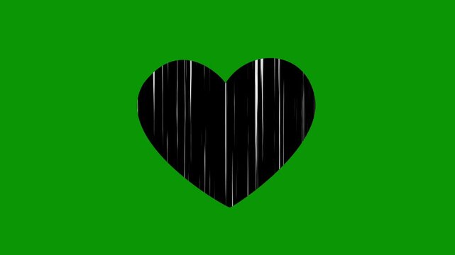 Black and white heart shape symbol animation with beating pulse effect, broken heart animation, beating heart sign, concept of love, health concept, stop motion animation green background. 4k video