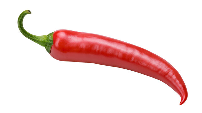 Bright red chili pepper with green stem, isolated on transparent background