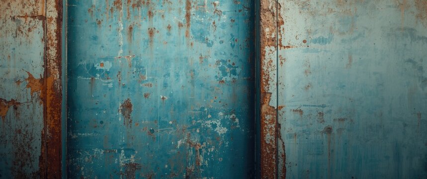 Rusty Blue Metal Surface with Textured Patina and Scratches