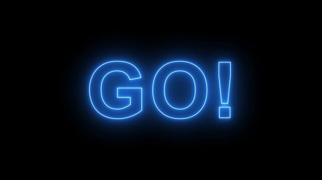 Animated of 3 2 1 go countdown animation on black screen. Glowing neon 321 go time limit animation 4k video