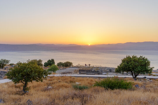 Sunset view of Sussita (Hippos) NP, and Sea of Galilee