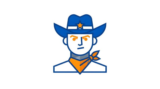 Stylized vector illustration of a tough cowboy wearing a western hat and neckerchief