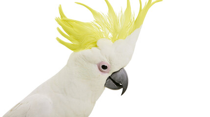 White cockatoo with bright yellow crest, isolated on transparent background © Nicolas