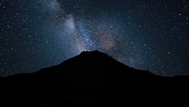 Mountain Silhouette Under Starry Night Sky with Milky Way Galaxy