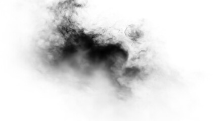 Black smoke on a transparent background drifting and swirling in various directions during daylight hours © Liubov