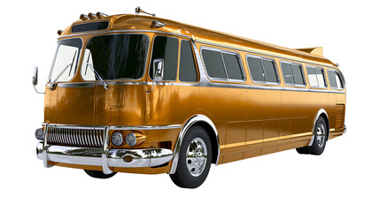 Shiny golden vintage bus with chrome accents, isolated on transparent background © Nicolas