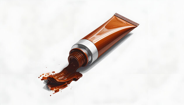 Open Tube of Brown Hair Color Dye on White Background