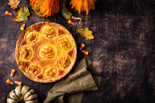 Halloween apple pie with scary faces
