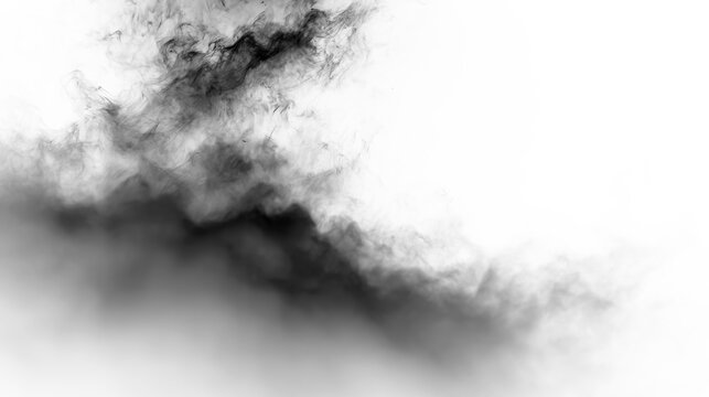 Smoke swirls move across a bright space creating a dark pattern with no defined shapes at any time of day