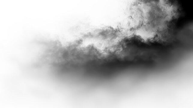Black smoke billowing softly on a transparent background during daytime in a defined shape