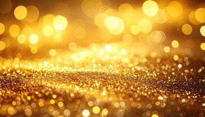 Fototapeta premium Golden glitter surface with blurred bokeh lights provides a warm and festive, shimmering abstract background