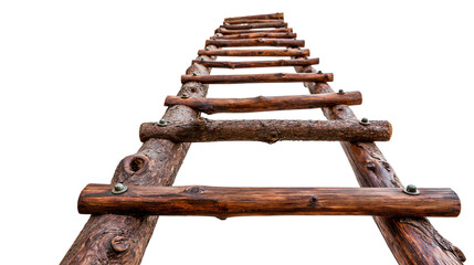 Rustic wooden ladder made of rough logs and branches, isolated on transparent background © Adrian