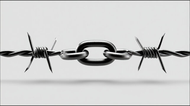 Barbed wire metal chain link sharp isolated security danger protection minimal industrial tension concept